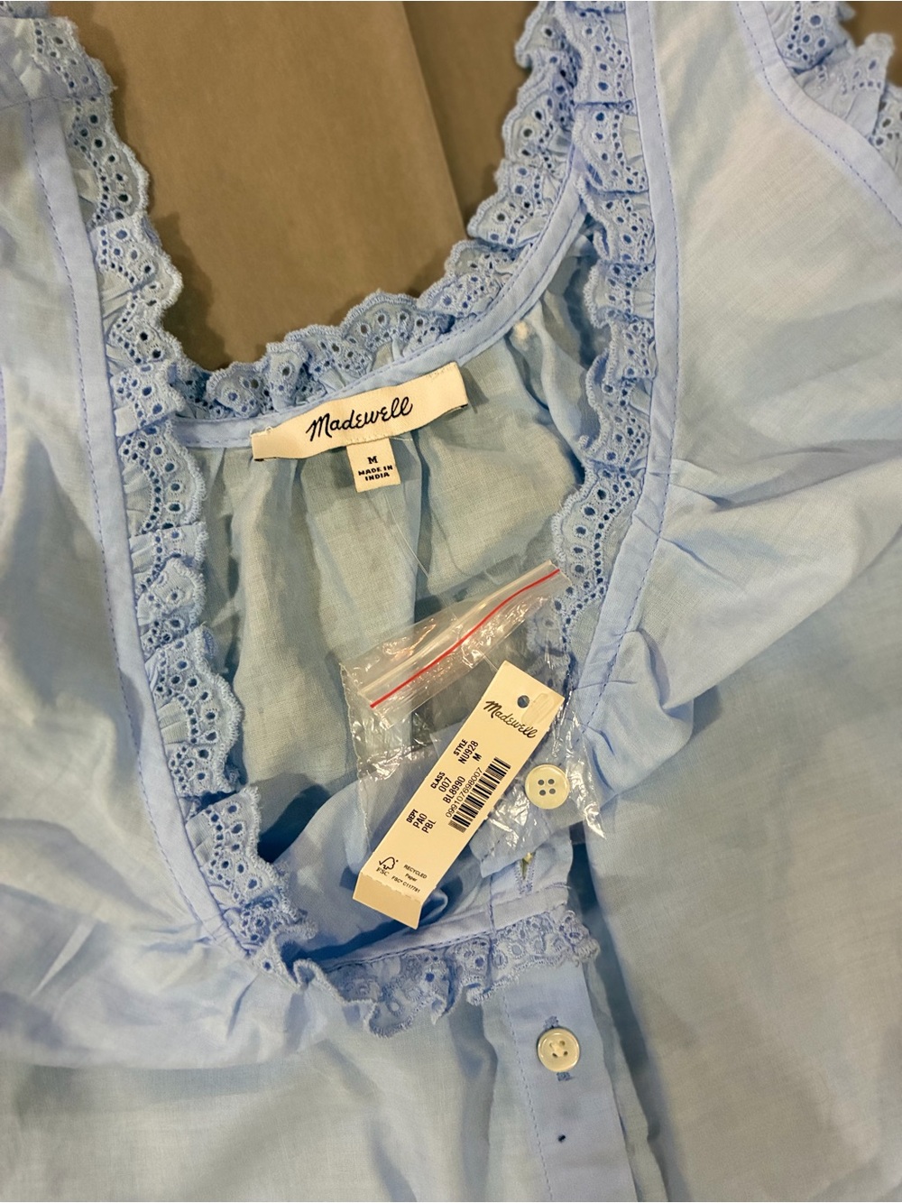 Madewell Light Blue Lace-Trim Button Front Tank - Picture 4 of 7